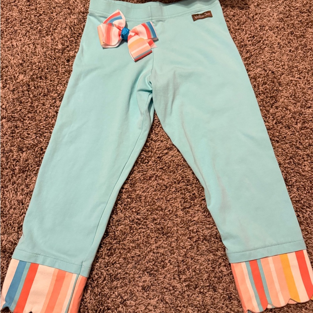 Matilda Jane Blue Capris with Striped Accents & matching bow